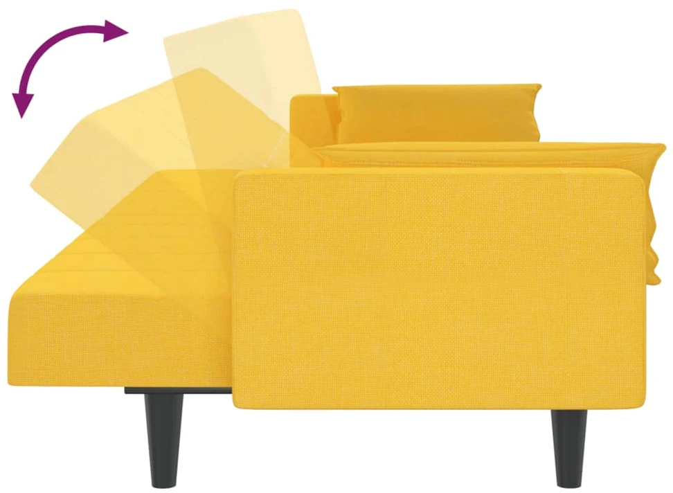 Dvivietė sofa-lova su dvejomis pagalvėmis, geltona, audinys