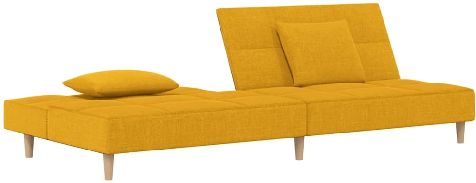Dvivietė sofa-lova su dvejomis pagalvėmis, geltona, audinys
