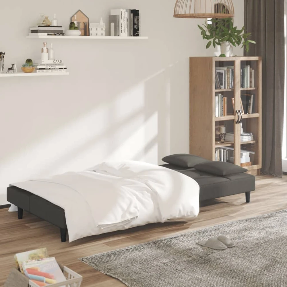 Dvivietė sofa-lova su dvejomis pagalvėmis, pilka, aksomas
