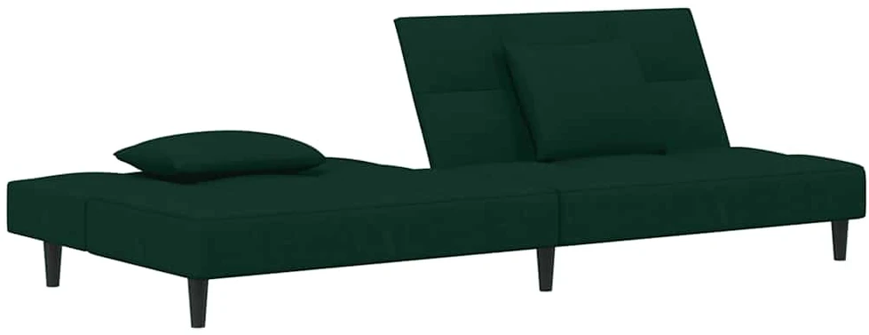 Dvivietė sofa-lova su dvejomis pagalvėmis, žalia, aksomas