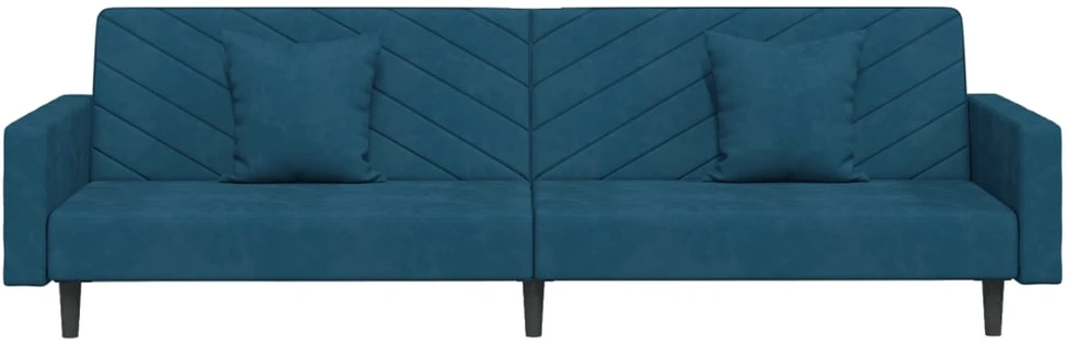 Dvivietė sofa-lova su dvejomis pagalvėmis, mėlyna, aksomas