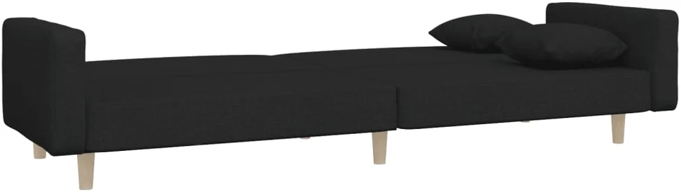 Dvivietė sofa-lova su dvejomis pagalvėmis, juoda, audinys