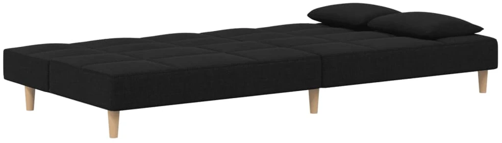 Dvivietė sofa-lova su dvejomis pagalvėmis, juoda, audinys