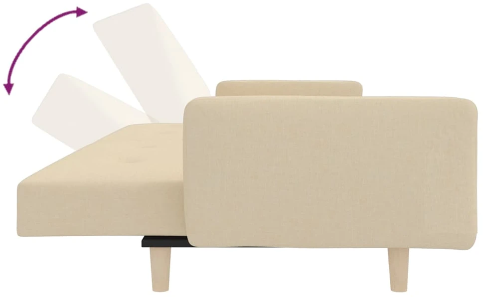Dvivietė sofa-lova su dvejomis pagalvėmis, kreminė, audinys