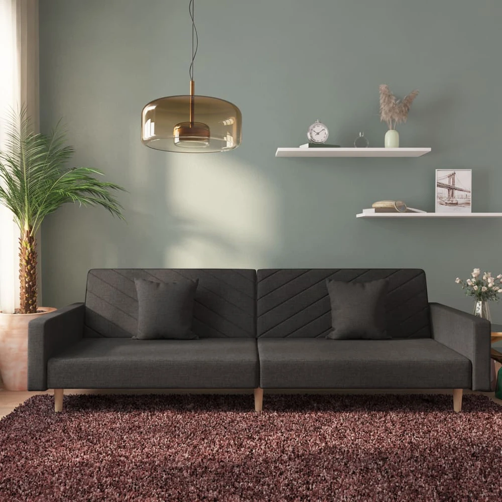 Dvivietė sofa-lova su dvejomis pagalvėmis, juoda, audinys