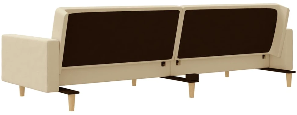 Dvivietė sofa-lova su dvejomis pagalvėmis, kreminė, audinys