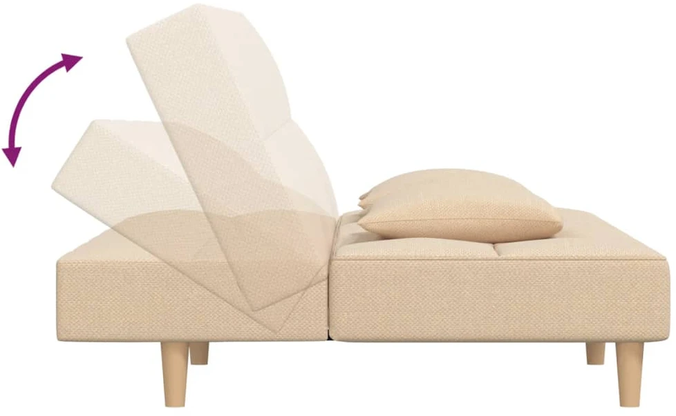 Dvivietė sofa-lova su dvejomis pagalvėmis, kreminė, audinys
