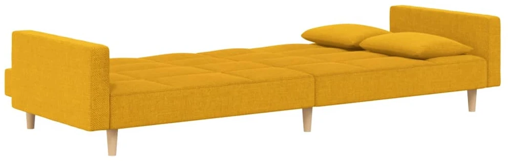 Dvivietė sofa-lova su dvejomis pagalvėmis, geltona, audinys