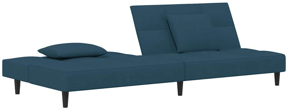 Dvivietė sofa-lova su dvejomis pagalvėmis, mėlyna, aksomas