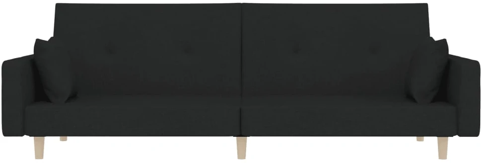 Dvivietė sofa-lova su dvejomis pagalvėmis, juoda, audinys
