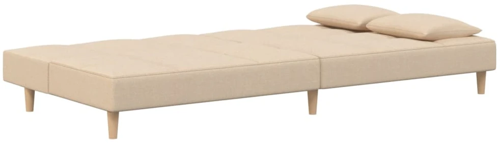 Dvivietė sofa-lova su dvejomis pagalvėmis, kreminė, audinys