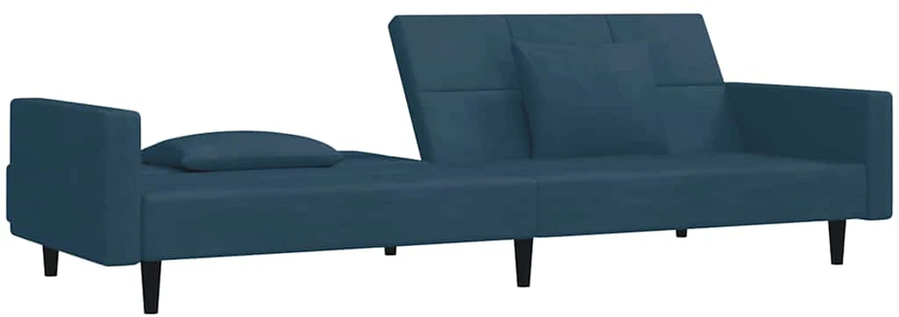 Dvivietė sofa-lova su dvejomis pagalvėmis, mėlyna, aksomas