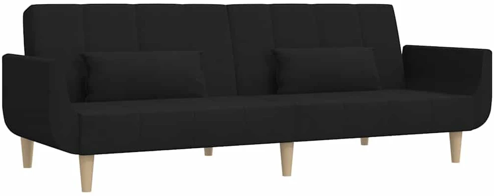 Dvivietė sofa-lova su dvejomis pagalvėmis, juoda, audinys