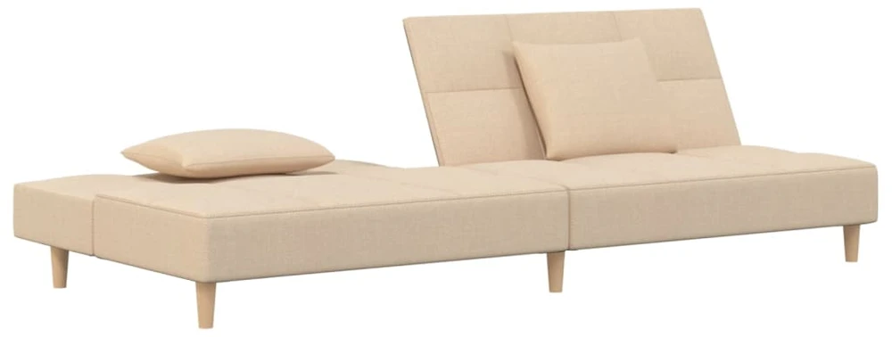 Dvivietė sofa-lova su dvejomis pagalvėmis, kreminė, audinys