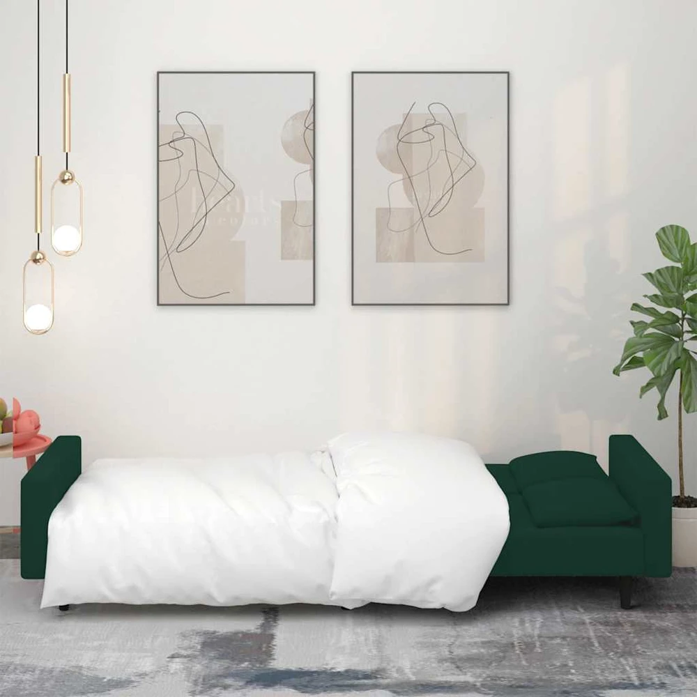 Dvivietė sofa-lova su dvejomis pagalvėmis, žalia, aksomas