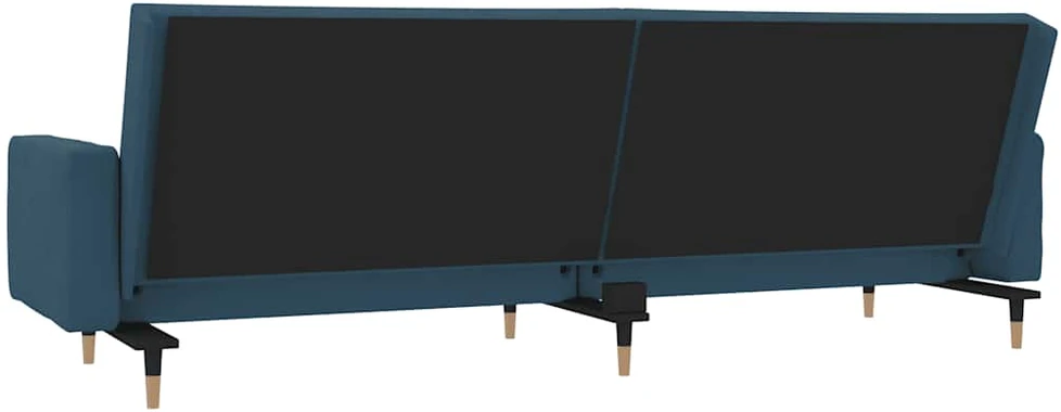 Dvivietė sofa-lova su dvejomis pagalvėmis, mėlyna, aksomas