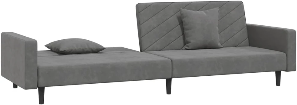 Dvivietė sofa-lova su dvejomis pagalvėmis, pilka, aksomas