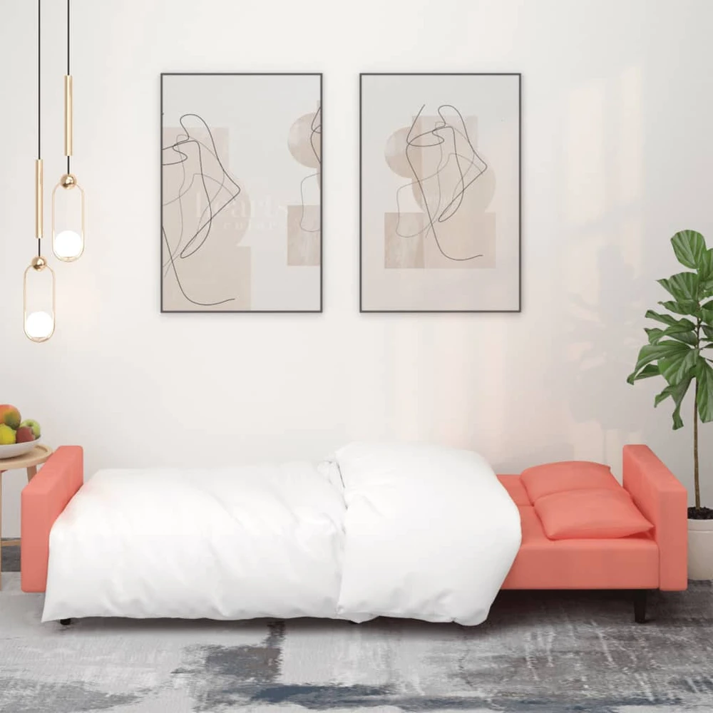 Dvivietė sofa-lova su dvejomis pagalvėmis, rožinė, aksomas