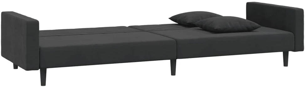 Dvivietė sofa-lova su dvejomis pagalvėmis, juoda, aksomas