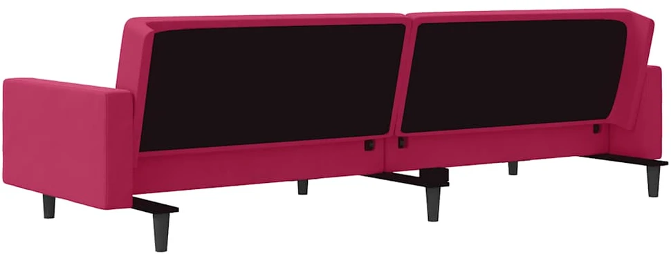 Dvivietė sofa-lova su dvejomis pagalvėmis, vyno, aksomas
