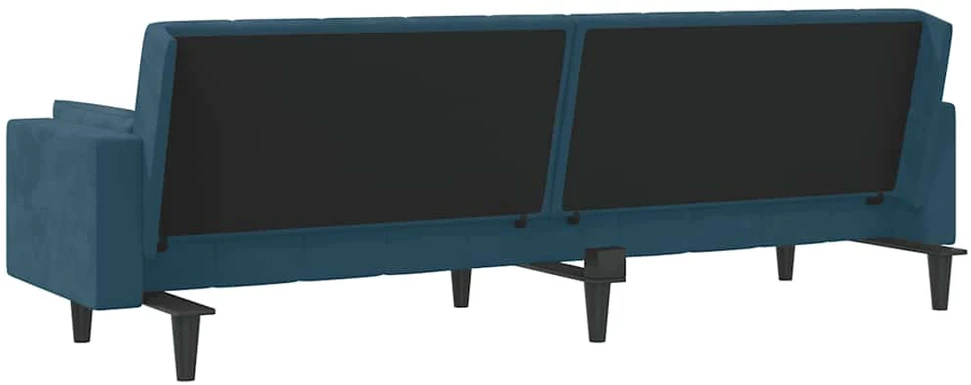 Dvivietė sofa-lova su dvejomis pagalvėmis, mėlyna, aksomas