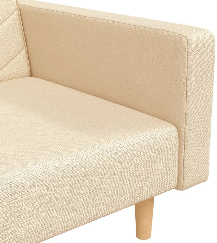 Dvivietė sofa-lova su dvejomis pagalvėmis, kreminė, audinys
