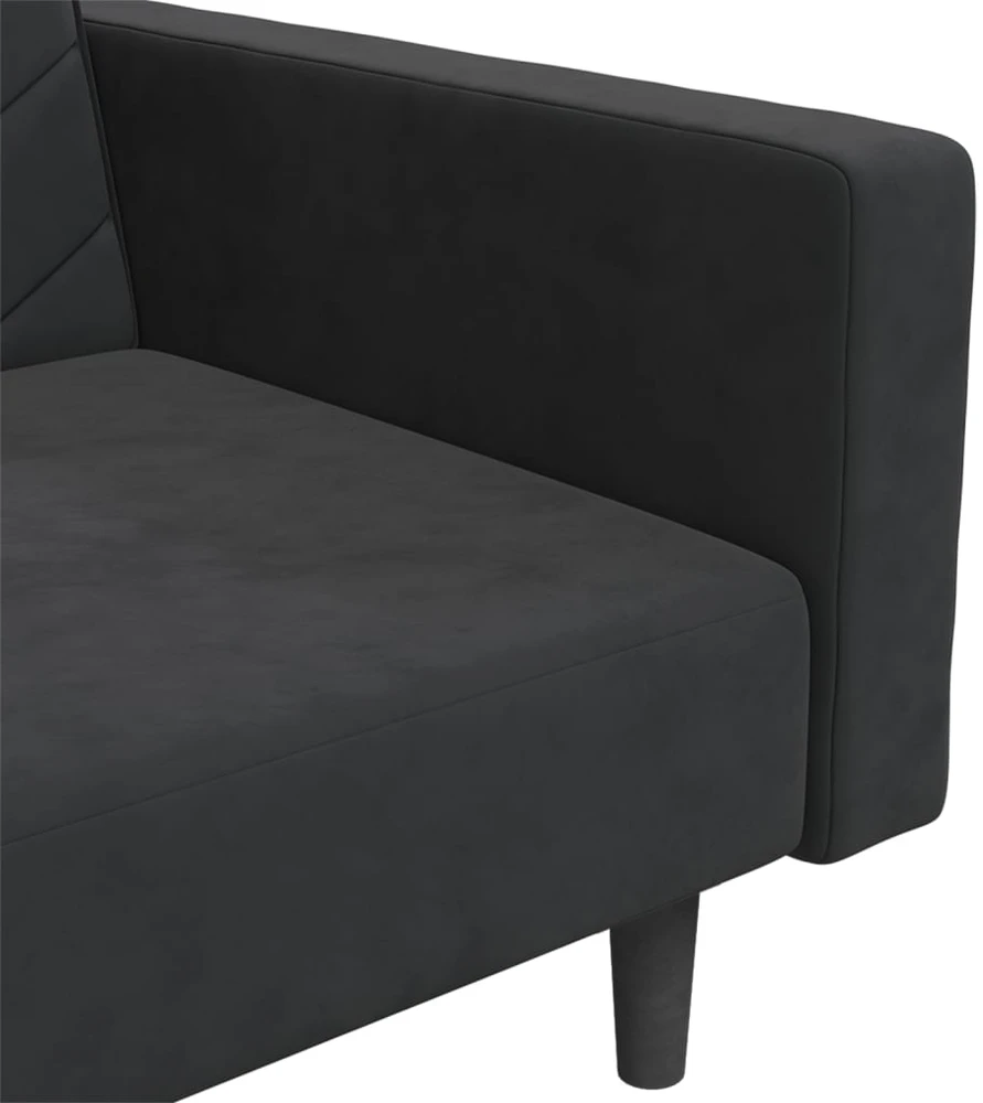 Dvivietė sofa-lova su dvejomis pagalvėmis, juoda, aksomas