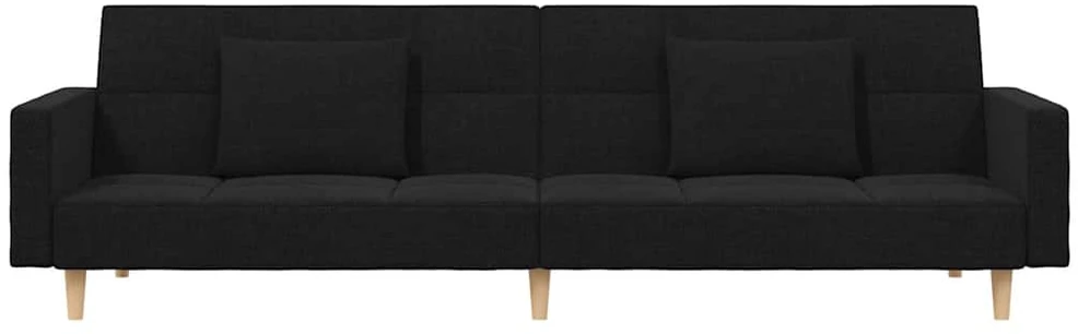 Dvivietė sofa-lova su dvejomis pagalvėmis, juoda, audinys