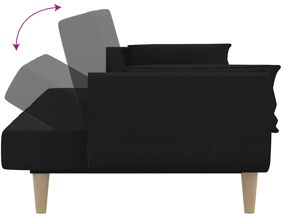 Dvivietė sofa-lova su dvejomis pagalvėmis, juoda, audinys