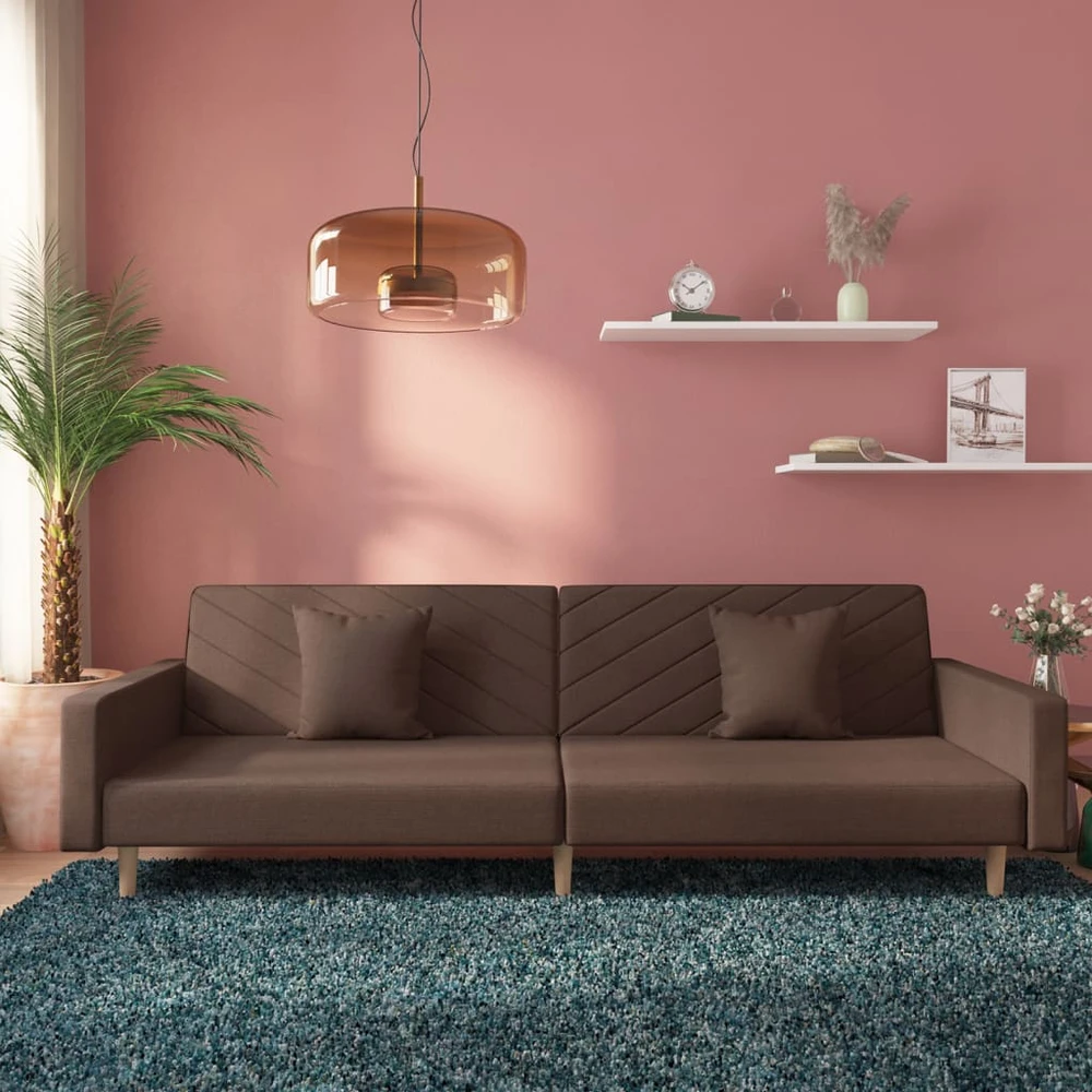 Dvivietė sofa-lova su dvejomis pagalvėmis, taupe, audinys