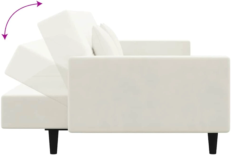 Dvivietė sofa-lova su dvejomis pagalvėmis, kreminė, aksomas