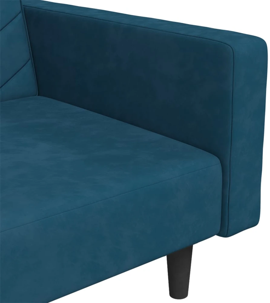 Dvivietė sofa-lova su dvejomis pagalvėmis, mėlyna, aksomas