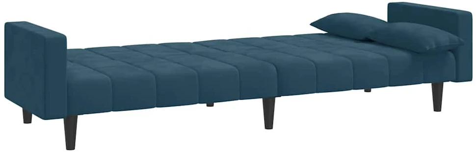 Dvivietė sofa-lova su dvejomis pagalvėmis, mėlyna, aksomas