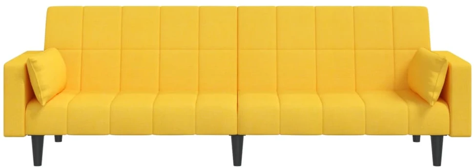 Dvivietė sofa-lova su dvejomis pagalvėmis, geltona, audinys