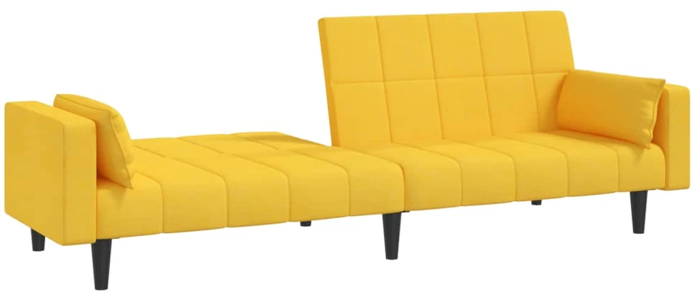Dvivietė sofa-lova su dvejomis pagalvėmis, geltona, audinys