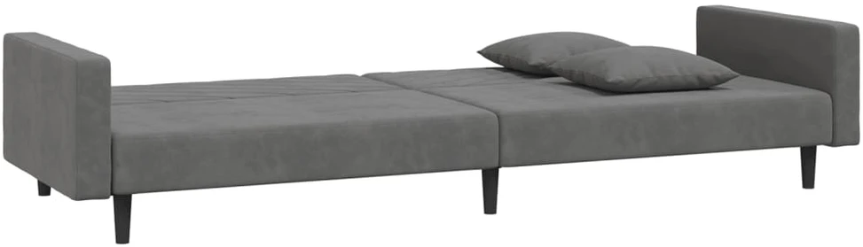 Dvivietė sofa-lova su dvejomis pagalvėmis, pilka, aksomas