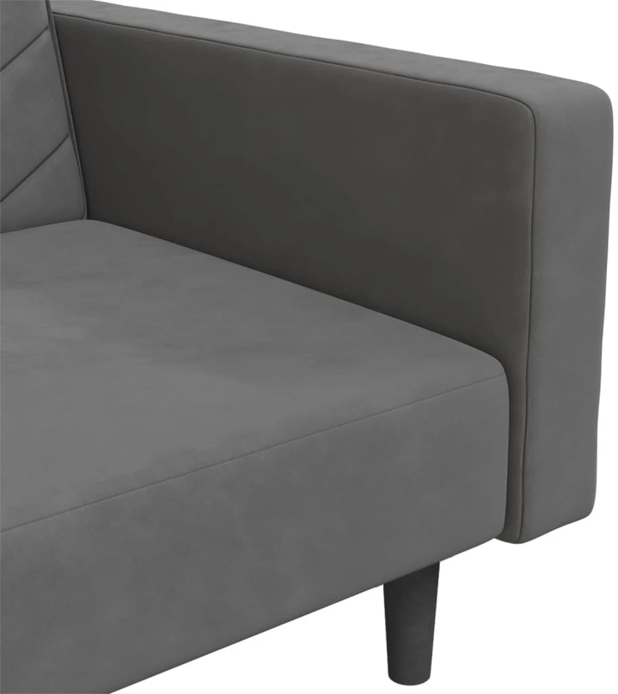 Dvivietė sofa-lova su dvejomis pagalvėmis, pilka, aksomas