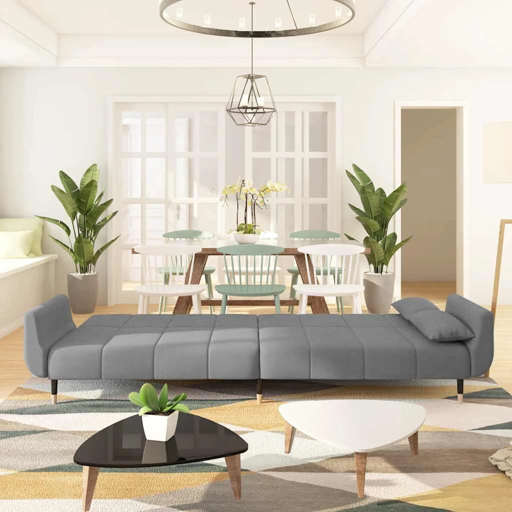 Dvivietė sofa-lova su dvejomis pagalvėmis, pilka, aksomas