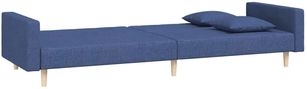 Dvivietė sofa-lova su dvejomis pagalvėmis, mėlyna, audinys