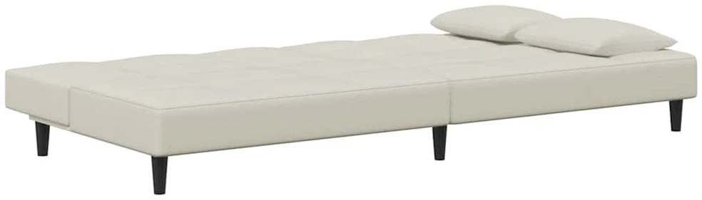 Dvivietė sofa-lova su dvejomis pagalvėmis, kreminė, aksomas