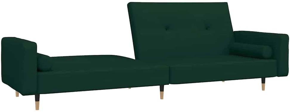 Dvivietė sofa-lova su dvejomis pagalvėmis, žalia, aksomas