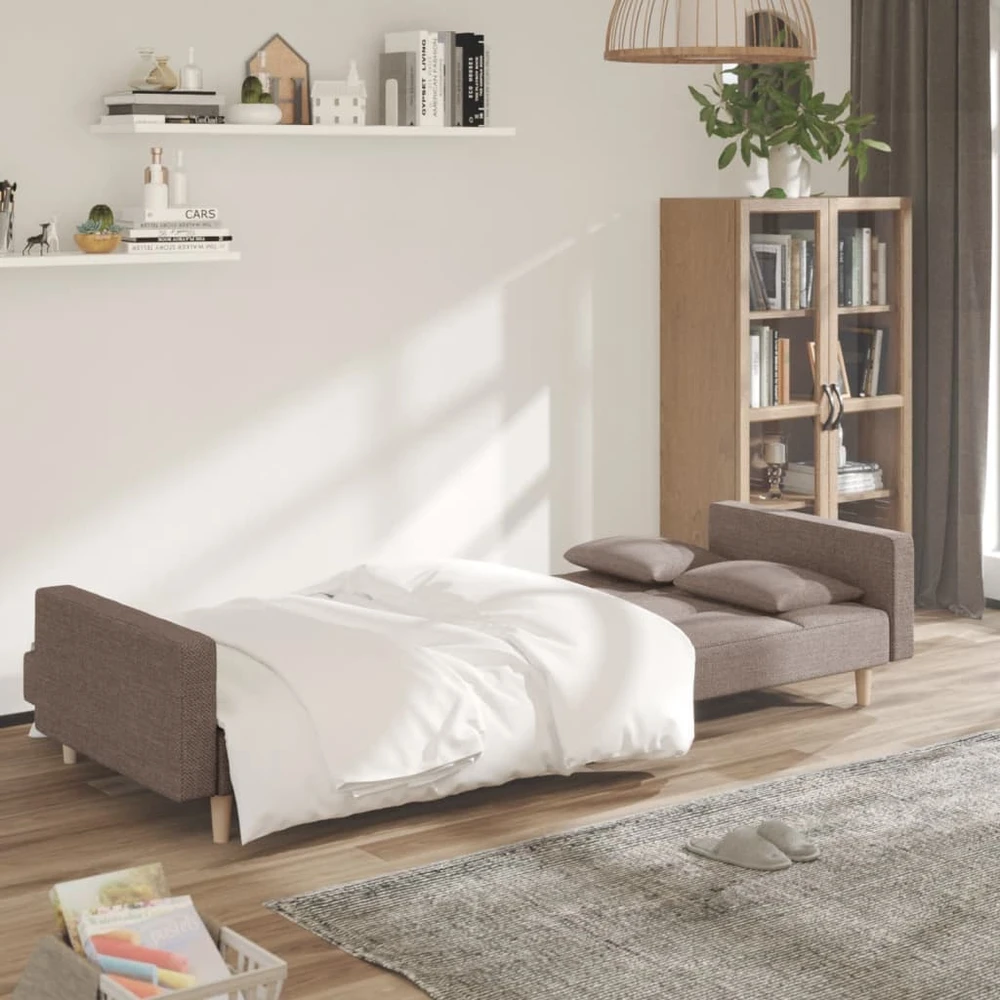 Dvivietė sofa-lova su dvejomis pagalvėmis, taupe, audinys