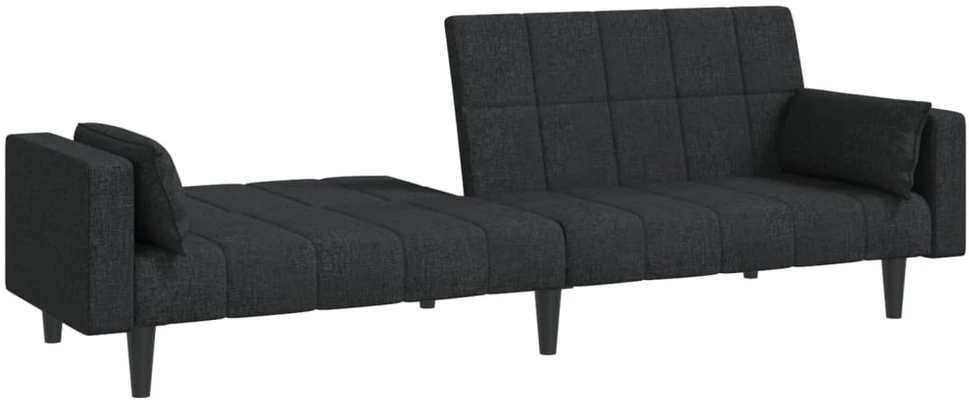 Dvivietė sofa-lova su dvejomis pagalvėmis, juoda, audinys