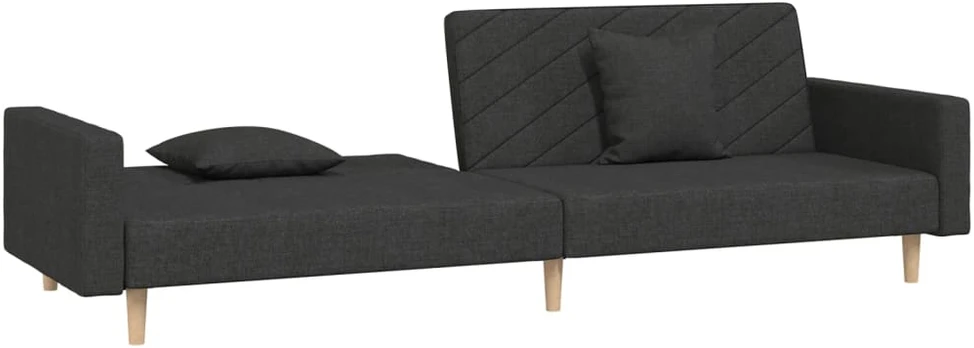 Dvivietė sofa-lova su dvejomis pagalvėmis, juoda, audinys