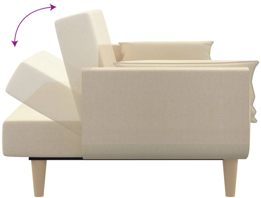 Dvivietė sofa-lova su dvejomis pagalvėmis, kreminė, audinys