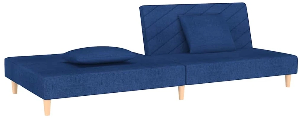 Dvivietė sofa-lova su dvejomis pagalvėmis, mėlyna, audinys