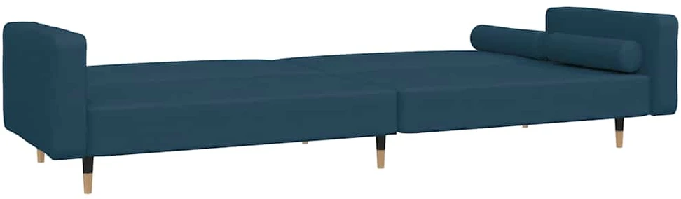 Dvivietė sofa-lova su dvejomis pagalvėmis, mėlyna, aksomas