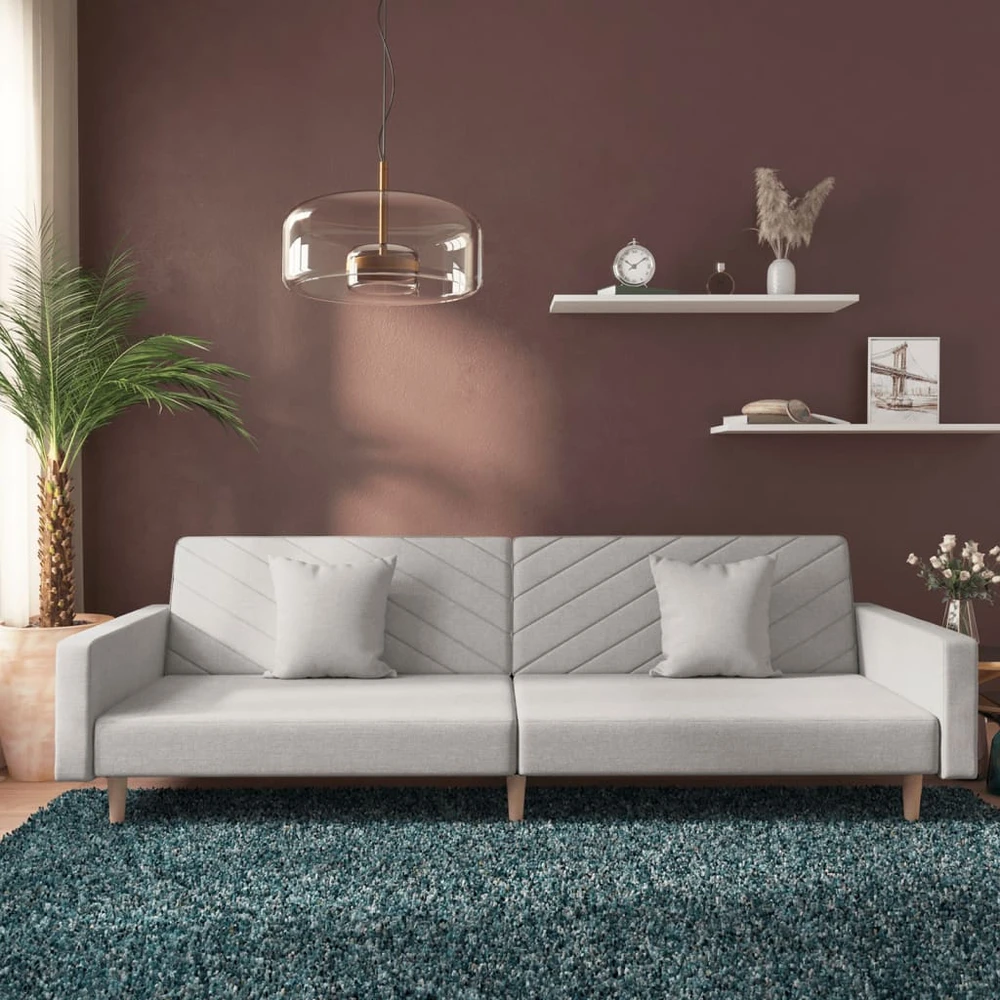 Dvivietė sofa-lova su dvejomis pagalvėmis, pilka, audinys