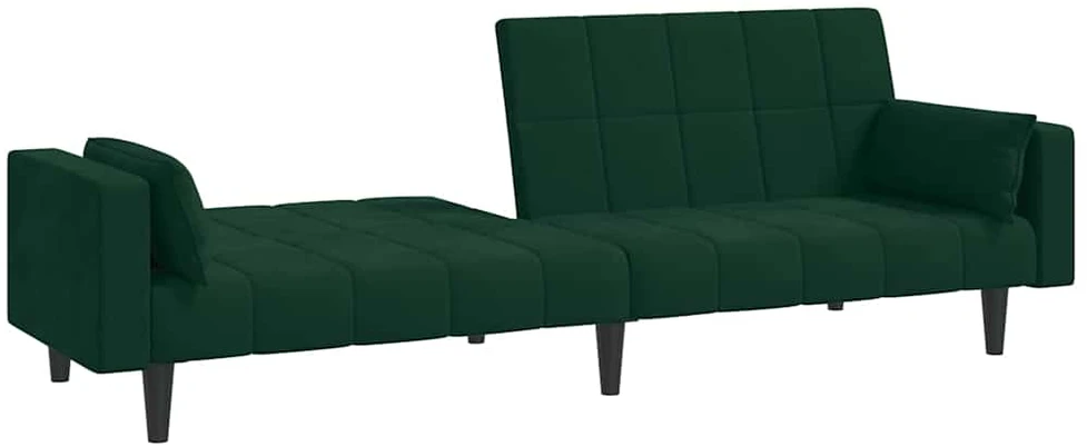Dvivietė sofa-lova su dvejomis pagalvėmis, žalia, aksomas