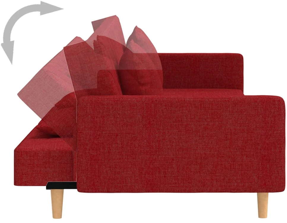 Dvivietė sofa-lova su dvejomis pagalvėmis, vyno, audinys